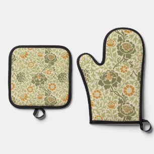 William Morris Grafton Sage Green Floral Pattern Oven Mitt & Pot Holder Set