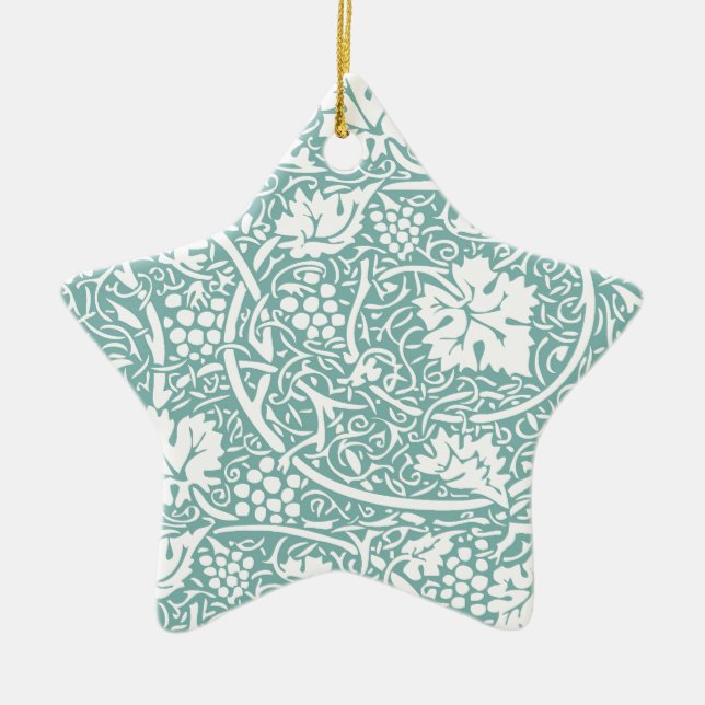 William Morris Grape Pattern Teal Turquoise Ceramic Tree Decoration (Front)