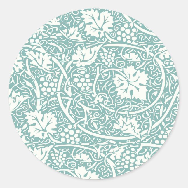 William Morris Grape Pattern Teal Turquoise Classic Round Sticker (Front)