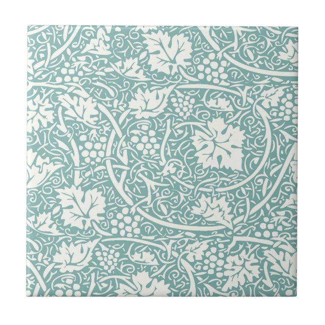 William Morris Grape Pattern Teal Turquoise Tile (Front)