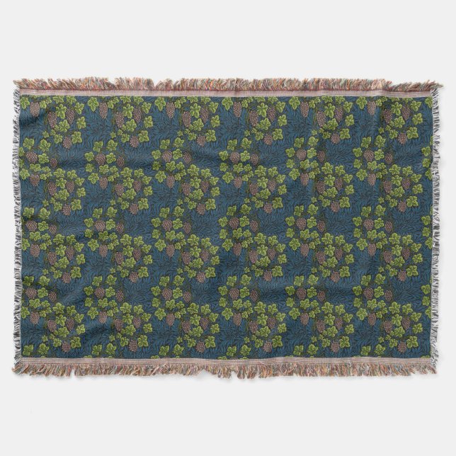 William Morris Grape & Vine Red Green Blue Throw Blanket (Front)