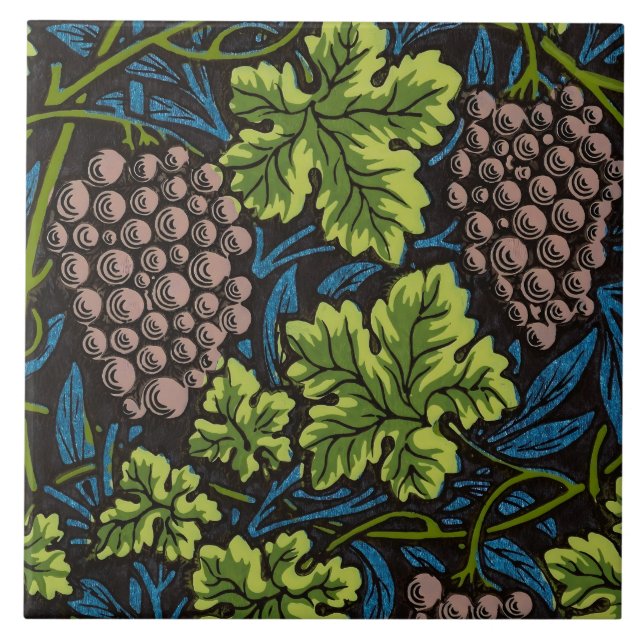 William Morris Grape & Vine Red Green Blue Tile (Front)