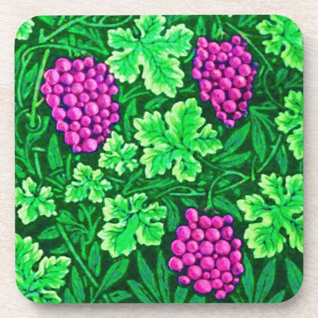 William Morris Grapevine, Magenta and Green Coaster (Front)