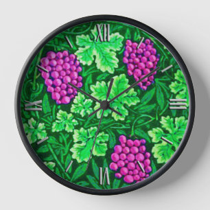 William Morris Grapevine, Magenta and Green Wall Clock
