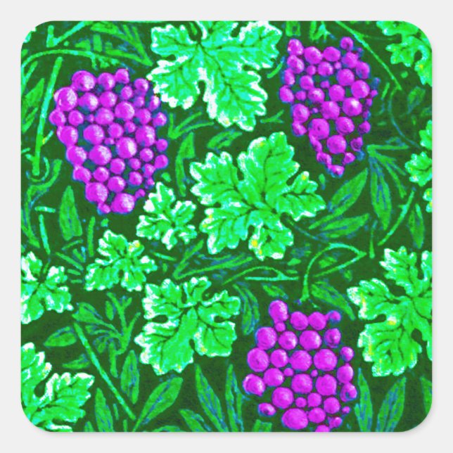 William Morris Grapevine, Purple and Green Square Sticker (Front)