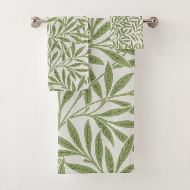 William Morris Green Floral Botanical Pattern Bath Towel Set (Insitu)