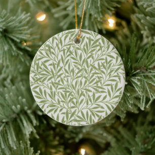 William Morris Green Floral Botanical Pattern Ceramic Tree Decoration