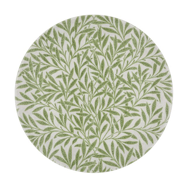 William Morris Green Floral Botanical Pattern Cutting Board (Front)
