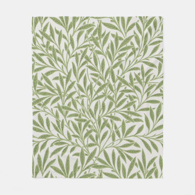 William Morris Green Floral Botanical Pattern Fleece Blanket (Front)