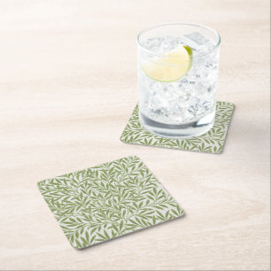 William Morris Green Floral Botanical Pattern Square Paper Coaster