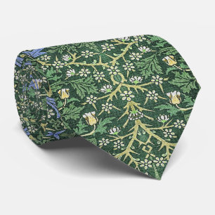 William Morris Green Floral Vintage White Daisies Tie