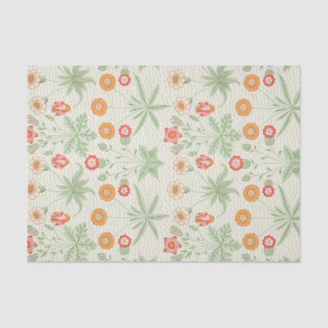 William Morris Green Flower Pattern Design Tissue Paper (Front)