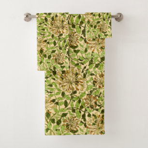 William Morris Green Honeysuckle Floral Wallpaper Bath Towel Set