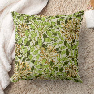 William Morris Green Honeysuckle Floral Wallpaper Cushion
