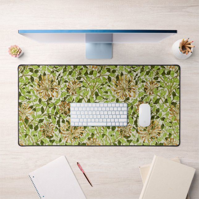 William Morris Green Honeysuckle Floral Wallpaper Desk Mat (Office 1)