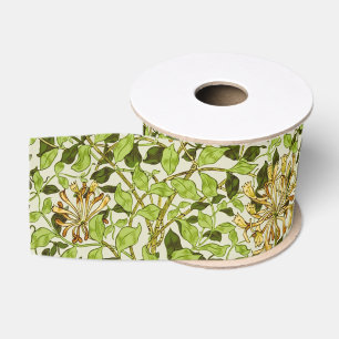 William Morris Green Honeysuckle Floral Wallpaper Grosgrain Ribbon
