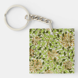 William Morris Green Honeysuckle Floral Wallpaper Key Ring