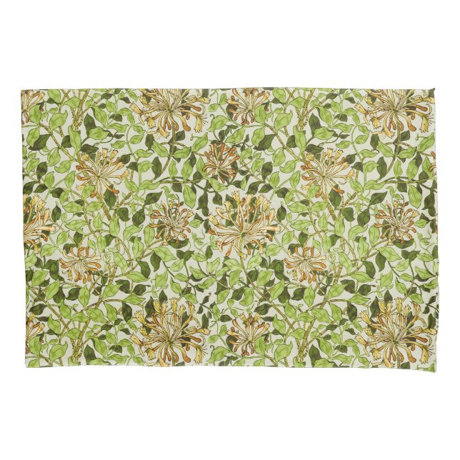 William Morris Green Honeysuckle Floral Wallpaper Pillowcase (Front)
