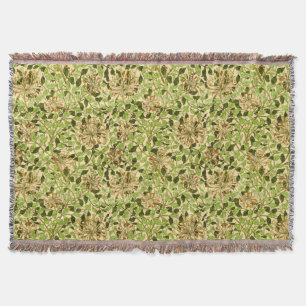 William Morris Green Honeysuckle Floral Wallpaper Throw Blanket