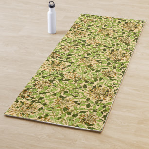 William Morris Green Honeysuckle Floral Wallpaper Yoga Mat