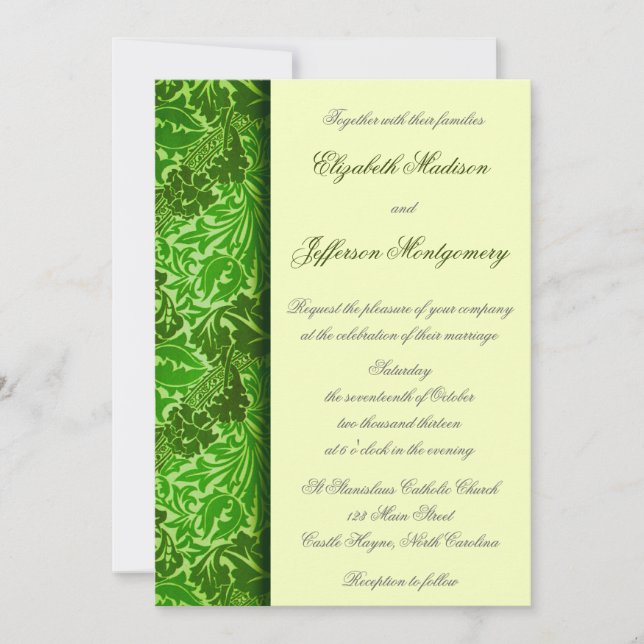 William Morris Green Leaves Wedding Invitation (Front)
