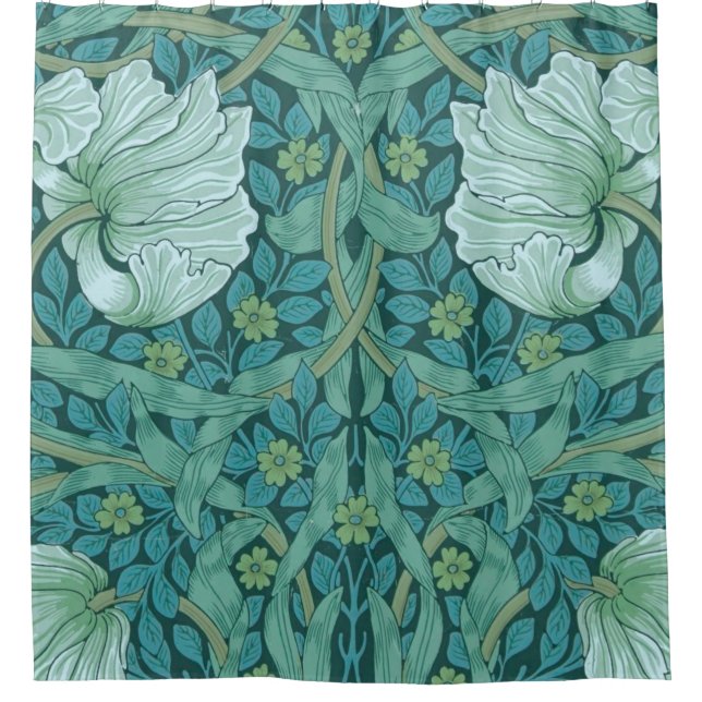 William Morris - Green Pimpernel Pattern Shower Curtain (Front)