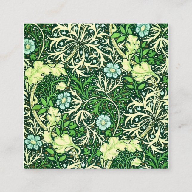 William Morris - Green Seaweed Pattern Square Business Card (Front)