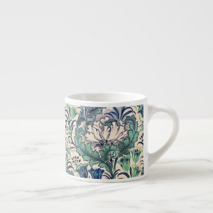 William Morris Green Teal Cream Floral Pattern Espresso Cup