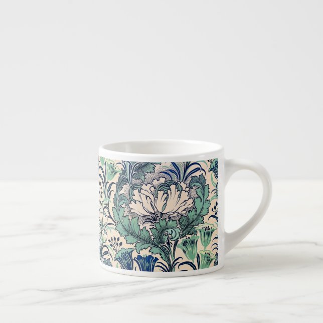 William Morris Green Teal Cream Floral Pattern Espresso Cup (Right)