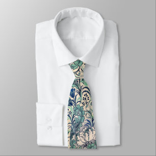 William Morris Green Teal Cream Floral Pattern Tie