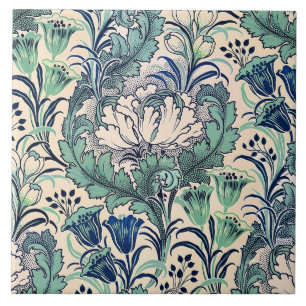 William Morris Green Teal Cream Floral Pattern  Tile