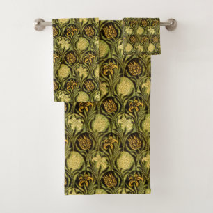 William Morris Green Tulip Lily Wallpaper Bath Towel Set