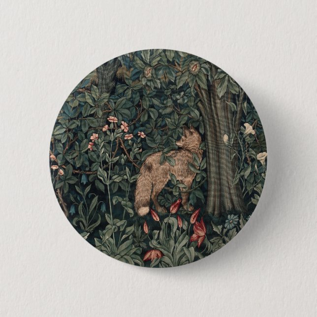 William Morris Greenery Fox Wildlife  6 Cm Round Badge (Front)