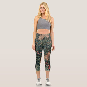 William Morris Greenery Fox Wildlife Art Capri Leggings