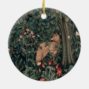 William Morris Greenery Fox Wildlife Art Ceramic Tree Decoration