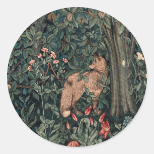 William Morris Greenery Fox Wildlife Art Classic Round Sticker