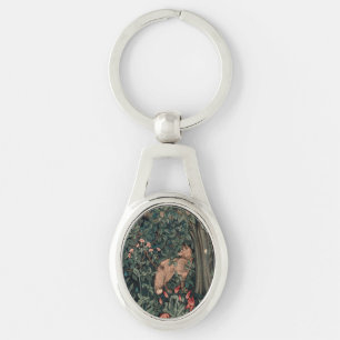 William Morris Greenery Fox Wildlife Art Key Ring