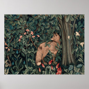 William Morris Greenery Fox Wildlife Art Poster