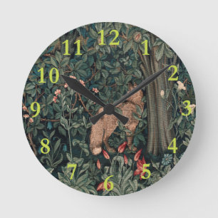 William Morris Greenery Fox Wildlife Art Round Clock