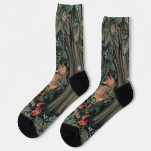 William Morris Greenery Fox Wildlife Art Socks