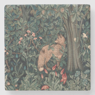 William Morris Greenery Fox Wildlife Art Stone Coaster
