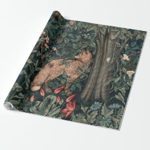 William Morris Greenery Fox Wildlife Art Wrapping Paper