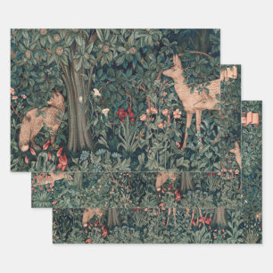 William Morris Greenery Fox Wildlife Art Wrapping Paper Sheet
