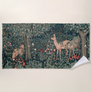 William Morris Greenery Fox Wildlife  Beach Towel