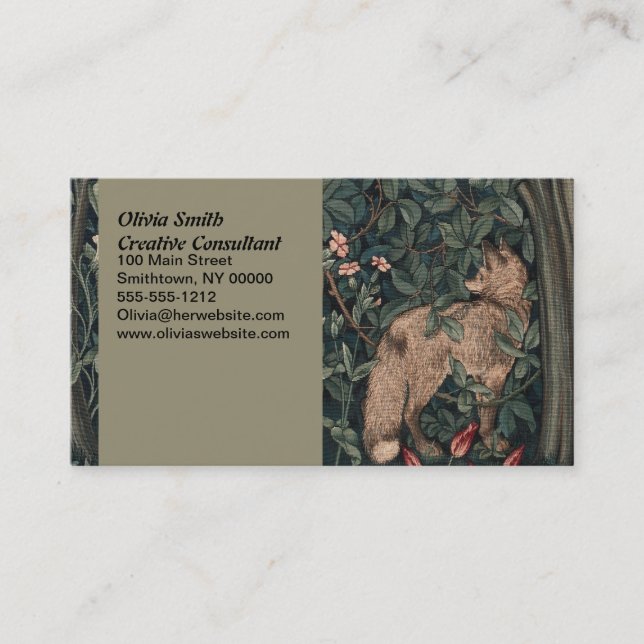 William Morris Greenery Fox Wildlife  Business Card (Front)