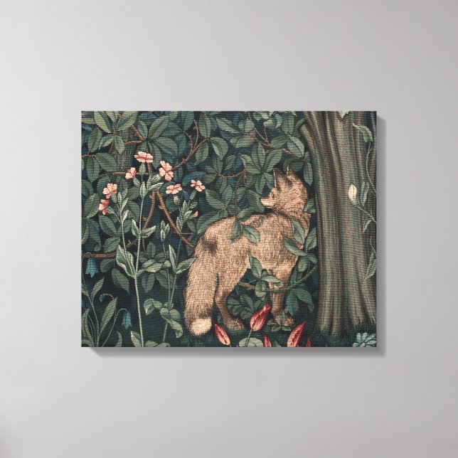 William Morris Greenery Fox Wildlife  Canvas Print (Front)