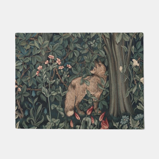 William Morris Greenery Fox Wildlife  Doormat (Front)