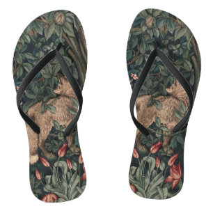 William Morris Greenery Fox Wildlife Flip Flops