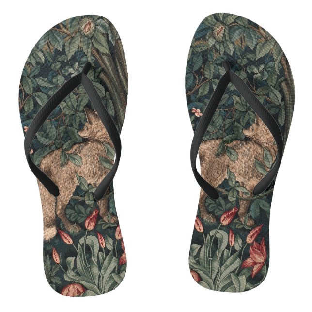 William Morris Greenery Fox Wildlife  Flip Flops (Footbed)