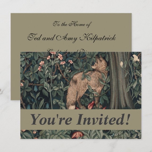 William Morris Greenery Fox Wildlife  Invitation (Front/Back)
